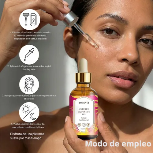 Vista 6 de Renovia Cyperus Rotundus Aceite para depilación, nuevo suero de piel Renovia Cyperus Rotundus 2026, minimizador de poros, hidratante y calmante