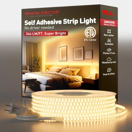 Vista 19 de Shine Decor Tira de luz LED súper brillante de 4000LM, Plug & Play de 120V sin controlador, cableado fácil, sin parpadeo, resistente a la intemperie