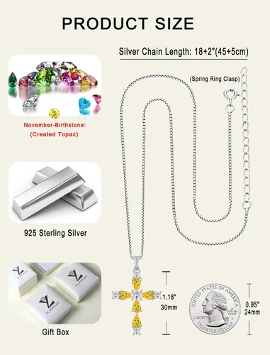 Vista 191 de YL Collar de cruz de plata de ley 925 con colgante de piedra natal religiosa para mujer