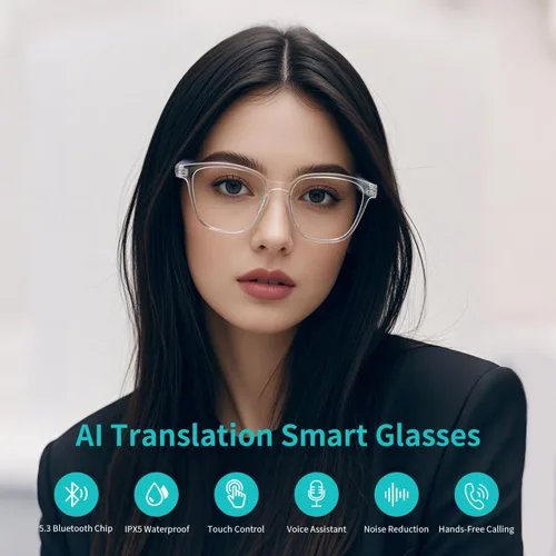 Vista 2 de Gafas Inteligentes Bluetooth para Mujeres, Gafas de Traducción AI Compatible con 165+ Idiomas, Micrófono y Altavoces Integrados, Lentes que Cambian