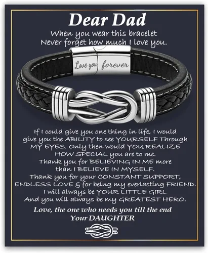 Vista 19 de Gifts for Men Infinity Leather Bracelet for Dad New Daddy Husband Boyfriend Son Grandson Brother Nephew Uncle Brown Braided Engraved Leather Jewelry