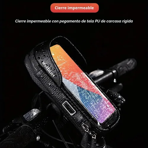 Vista 6 de WOLFILIST Soporte para teléfono de bicicleta EVA impermeable para marco frontal de bicicleta, bolsa de tubo superior para bicicleta, soporte