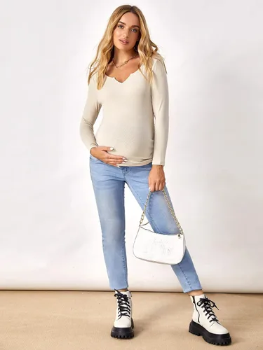 Vista 5 de Verdusa Camiseta de maternidad con cuello con muescas y manga larga para mujer
