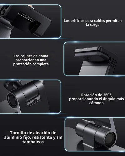 Vista 4 de Maxonar Soporte para iPad, soporte para tablet de aleación de aluminio resistente, giratorio de 360°, plegable, soporte de carga de aire para iPad
