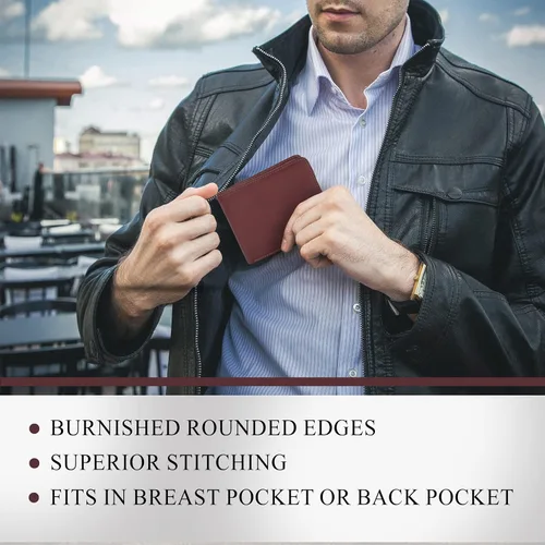 Vista 5 de Tony Perotti Billetera plegable de piel italiana para hombre con tarjeteros, bolsillos, ventana de identificación, cartera ecológica de cuero