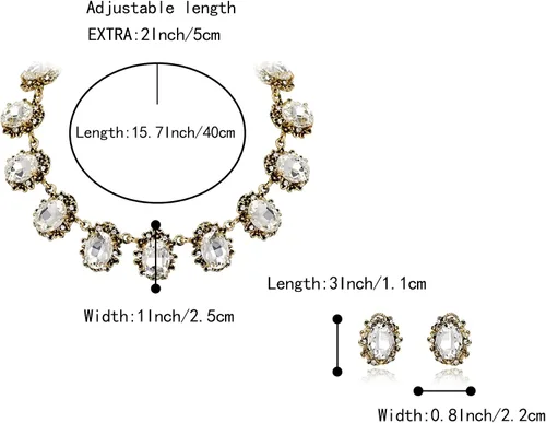Vista 5 de BriLove Juego de collar de estilo victoriano, aretes perforados para mujer, aretes ovalados inspirados en camafeo con cristales florales, joyería
