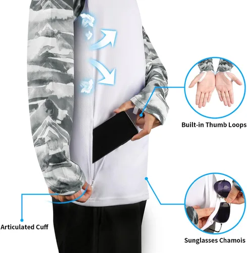 Vista 62 de Palmyth - Camiseta de pesca para hombre, con manga larga, protección solar ultravioleta FPU 50+, con bolsillo