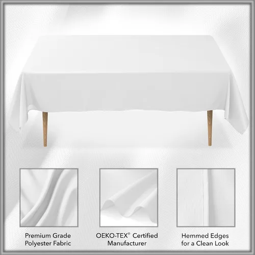Vista 5 de Lann's Linens - Mantel rectangular de tela de poliéster de primera calidad para bodas, banquetes y restaurantes Blanco
