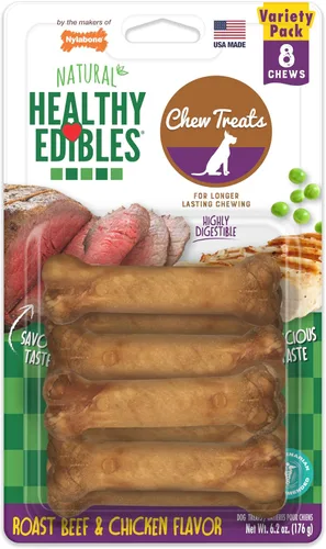 Vista 20 de Nylabone Healthy Edibles Masticables Naturales para Perros de Larga Duración con Sabor a Tocino para Perros, X-Pequeño/Muy Pequeño (2 Unidades)