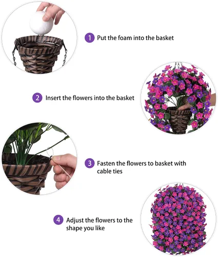 Vista 5 de Flores colgantes artificiales falsas con cesta para decoración al aire libre, resistentes a los rayos UV, flores de margaritas de seda sintética