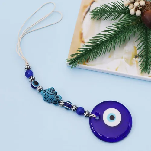 Vista 5 de 3 piezas de adorno colgante de ojo malvado azul hecho a mano con dije de la suerte colgante de pared accesorios para decoración interior de coche