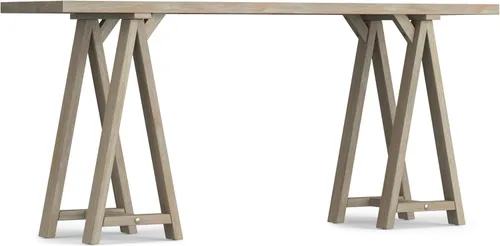 Vista 22 de Simpli Home - Sawhorse - Mesa de centro, color castaño oscuro., Pino, Distressed Grey