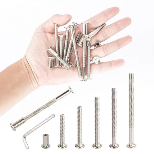 Vista 9 de 30 piezas M6 - Kit de conectores de junta de muebles y tuerca de casquillo, uso para pernos de cuna, pernos de cuna hexagonales, tornillos