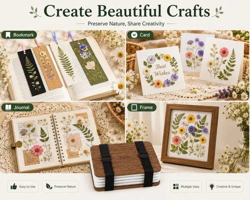 Vista 6 de Suziko Kit profesional de prensa de flores de 6 capas de 6.3 x 8.3 pulgadas, marrón, kit de prensado de flores para adultos y niños, gran regalo