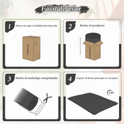 Vista 9 de DAICO Colchón japonés, colchón de futón plegable de 4 pulgadas de grosor Negro