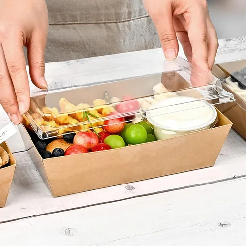 Vista 4 de Ocmoiy Cajas de papel para embutidos con tapas transparentes, 8 x 6 Marrón