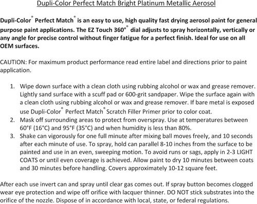 Vista 6 de Dupli-Color EBCC04177 Perfect Match Pintura en Aerosol Automotriz – Chrysler Bright Platinum Metallic, PS4/MS4 – Lata de Aerosol de 8 oz