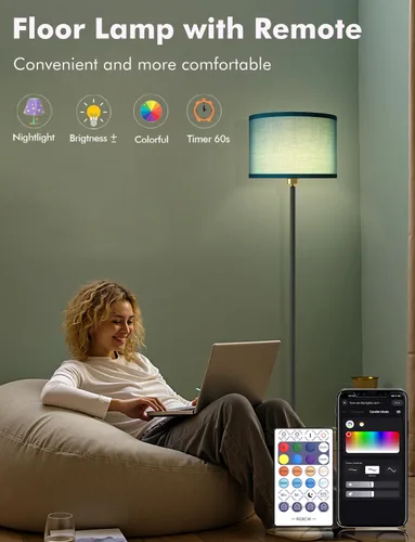 Vista 5 de YHW Lámparas de pie para sala de estar compatibles con Alexa Google, lámpara de pie lámparas altas para sala de estar, dormitorio, oficina, aula