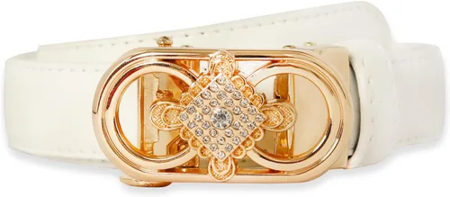 Vista 304 de Cinturón de cuero clásico con hebilla de metal para mujer con vestido de jeans