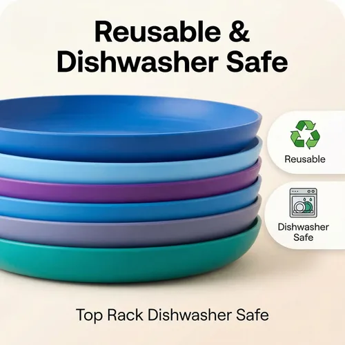 Vista 2 de AOYITE Juego de 6 platos de plástico reutilizables de 8 pulgadas, platos de plástico irrompibles, sin BPA, aptos para lavavajillas y microondas