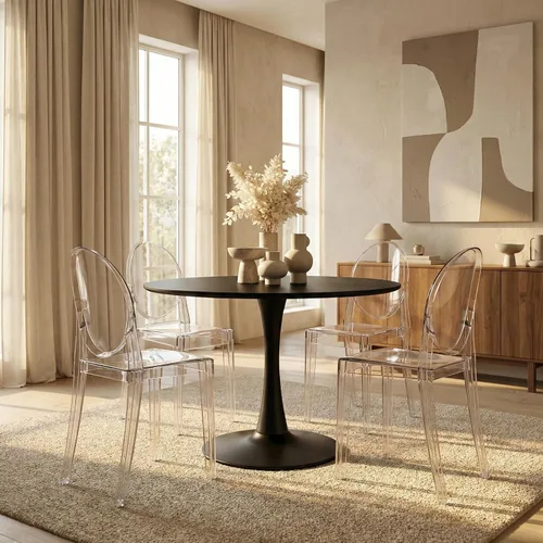 Vista 4 de LeisureMod Marion Mid-Century - Silla de comedor de acrílico moderna, silla apilable de plástico para comedor y cocina, juego de 2 (transparente)