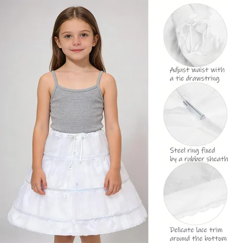 Vista 2 de Abaowedding Falda de Crinolina para Niñas con 3 Volantes, Media Enagua, para Niñas de Flores