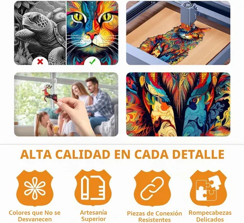 Vista 3 de Rompecabezas de madera para adultos - Rompecabezas avanzado de madera con forma única de gato Maine para adultos, rompecabezas de madera