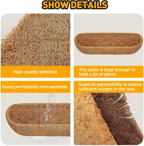 Vista 4 de Blulu 4 forros de coco para macetas de 24 pulgadas, caja de ventana de fibra de coco natural, repuesto para caja de ventana colgante, maceta