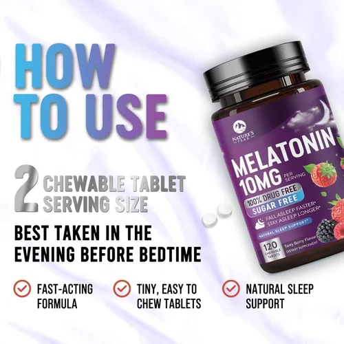 Vista 6 de Suplementos de apoyo para dormir de melatonina – Melatonina de disolución rápida de 10 mg por porción para adultos – Tabletas de melatonina