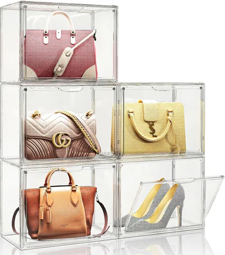 Vista 8 de Organizador de bolso para armario, organizador de almacenamiento de bolso, caja de exhibición apilable con puerta magnética, vitrina acrílica