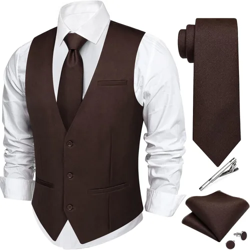 Vista 11 de DiBanGu Mens Vest Tie Set 5PCS Formal Dress Waistcoat Light Grey