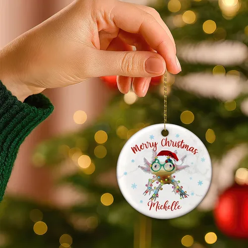 Vista 6 de Hyturtle Adorno de Navidad personalizado para los amantes de los ajolotes – Adorno de cerámica con nombre personalizado de Feliz Navidad – Lindo