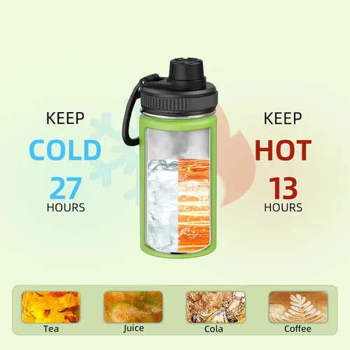 Vista 6 de SASEUM Botella de agua de acero inoxidable de 12 onzas, botella aislada sin BPA con tapa de boquilla a prueba de fugas, botella de metal de boca