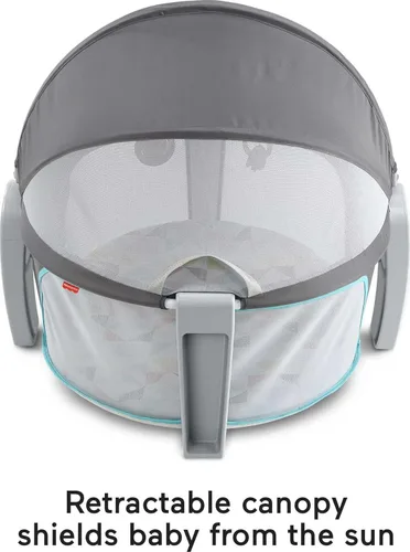 Vista 5 de Fisher-Price Moisés Portátil On-The-Go Baby Dome, Espacio de Juego de Viaje con Juguetes de Desarrollo para Recién Nacidos y Toldo, Windmill