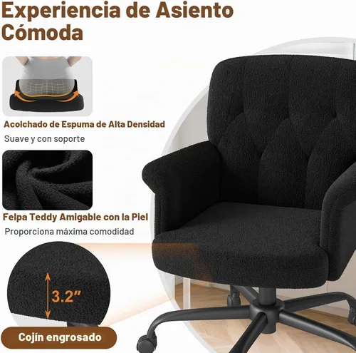 Vista 2 de Comfy - Silla de escritorio para oficina en casa, silla de tocador tapizada con ruedas y brazos, moderno asiento giratorio ajustable para sala