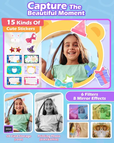 Vista 3 de Juguetes de Cámara Instantánea para Niños de 3-12 años, Regalo de Navidad y Cumpleaños para Niñas y Niños - Cámara Digital para Niños con Pantalla