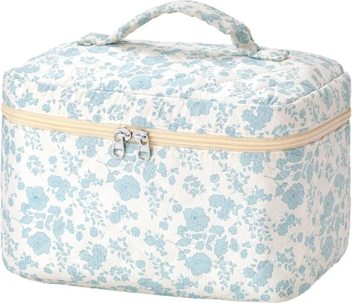 Vista 12 de HBselect Bolsa de Maquillaje Acolchada, Bolsa de Maquillaje Grande de Algodón para Viaje, Lindas Bolsas de Maquillaje con Flores Coquette, Bolsas