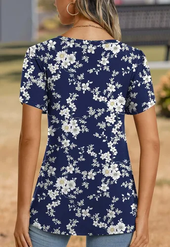 Vista 5 de CATHY 2025 - Blusas de verano para mujer, con mangas cortas, cuello en V, estilo túnica, tallas S-4XL