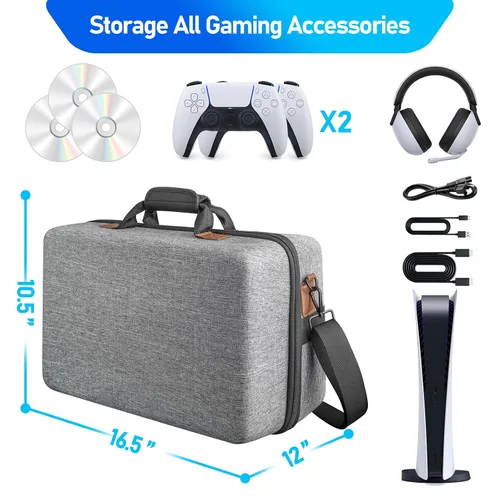 Vista 2 de ELLESTAZ Hard Shell Carrying Case for PS5, Protective Travel Carry Case Fits Playstation 5 Console Controller, Carrying Case Travel Bag Storage for