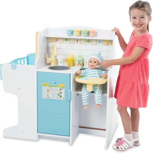 Vista 8 de Melissa & Doug Centro de actividades de cuidado de bebé Mine to Love para muñecas - Cocina, Guardería, Baño-Cambio