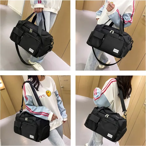 Vista 3 de Pequeña bolsa de gimnasio para mujer, bolsa de viaje con compartimento para zapatos