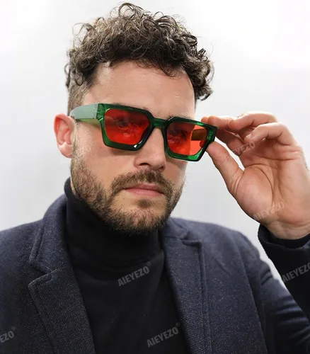 Vista 100 de AIEYEZO Gafas de sol cuadradas para mujeres y hombres, gafas de sol cuadradas con montura gruesa, estilo de diseñador simple