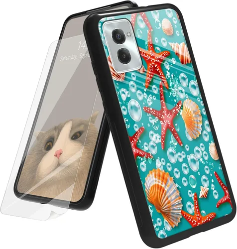 Vista 56 de Funda para Motorola Moto G Play 4G 2024 con protector de pantalla, parte trasera de vidrio templado + funda de silicona suave TPU absorción