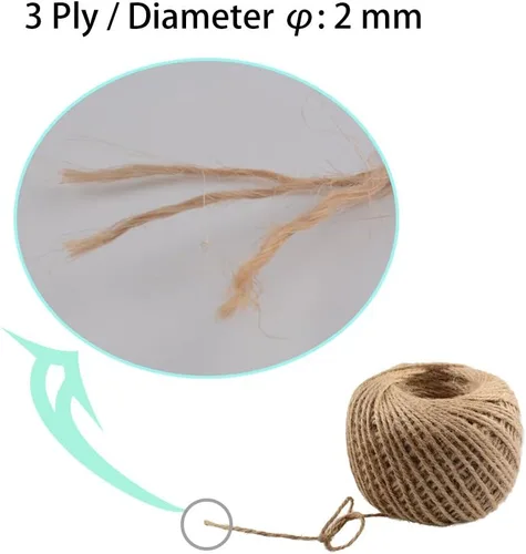 Vista 3 de Cuerda de yute natural de 3 capas de 328 pies para envolver regalos, cuerda de jardín para manualidades, manualidades y aplicaciones de jardinería