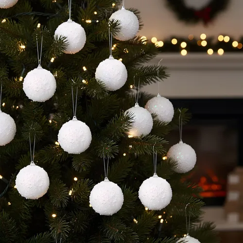 Vista 4 de Lyrow 24 piezas 3.15" Juego de adornos de bola de Navidad con purpurina, bola de espuma con lentejuelas colgante, decorativa, en masa, para árbol
