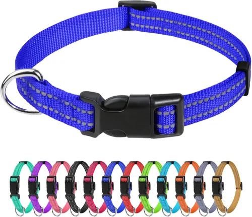 Vista 39 de TagME Collares de nailon reflectantes para perros, collar ajustable clásico para mascotas con hebilla de liberación rápida para cachorros, rosa Rosa