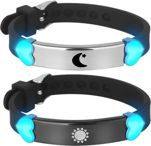 Vista 8 de 2 unids/set Herat Matching Pareja Pulseras Grow in the Dark English Letter Acero inoxidable Silicona Pulsera Novio Novia Esposa Regalo del Día