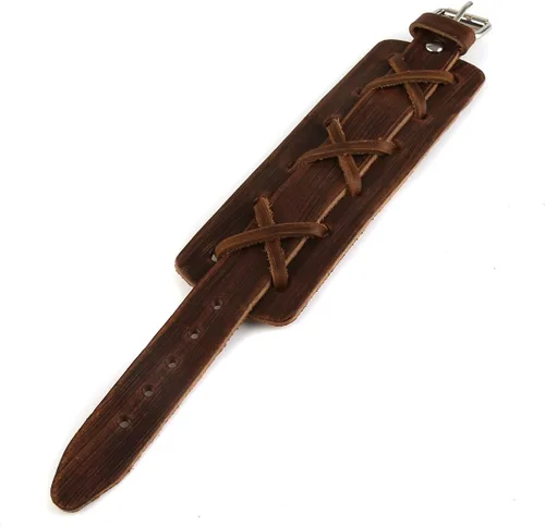 Vista 4 de HZMAN Pulseras de cuero marrón Pulsera de cuero para hombre Pulsera ajustable Pulsera de regalo de joyería