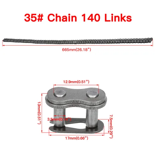 Vista 4 de YOXUFA Piñón de 75 dientes con 35 cadenas de transmisión 140 eslabones de repuesto para mini bicicleta Coleman CT100U CC100X Baja Doodle Bug DB30