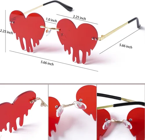 Vista 2 de Gafas de sol con forma de corazón, gafas de sol con forma de corazón, gafas de sol de goteo para mujeres y hombres